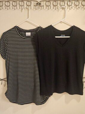 Columbia Tees - Two for the Price of 1! Size Small, Black and Black/Gray Stripe
